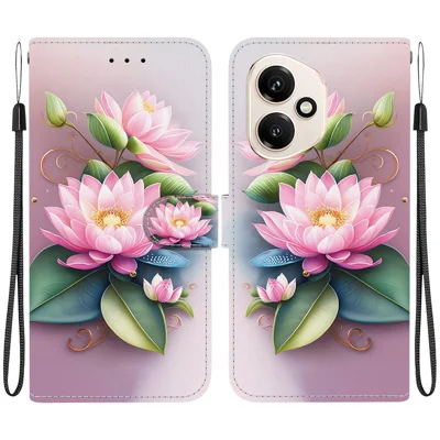 For Honor 400 5G (Global) Case Pattern Printing Leather Flip Wallet Phone Cover with Lanyard - Lotus