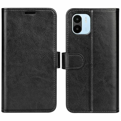 Futerał z PU na telefon Xiaomi Redmi A1 4G / A2 4G, skórzana obudowa typu flip z funkcją stojaka i portfelikiem, ochrona pełna, tekstura skórzana crazy horse - Czarny