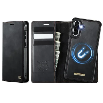 CASEME C49 For Samsung Galaxy A56 5G Magnetic Case RFID Blocking Detachable Wallet Leather Phone Cover - Black