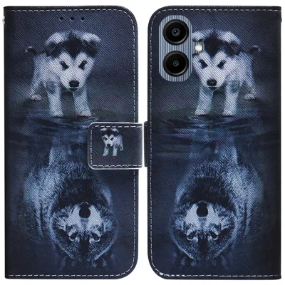 For Samsung Galaxy A08 5G / A08 4G / A07 5G / A07 4G / A06 5G / A06 4G Wallet Case Pattern Print Leather Phone Cover - Dog and Wolf