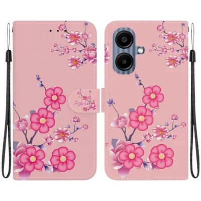 For Samsung Galaxy A08 5G / A08 4G / A07 5G / A07 4G / A06 5G / A06 4G Wallet Phone Case Anti-Drop Pattern Printing Leather Flip Cover with Strap - Sakura