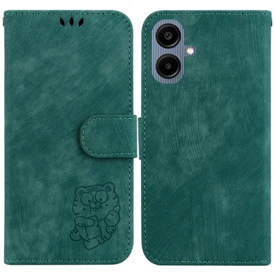 For Samsung Galaxy A08 5G / A08 4G / A07 5G / A07 4G / A06 5G / A06 4G Wallet Case Tiger Imprint Leather Shockproof Phone Cover with Wrist Strap - Green