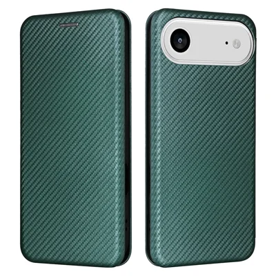 For iPhone Air Case Carbon Fiber Texture Drop-Proof PU Leather Phone Cover - Green
