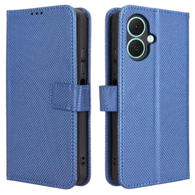 For TECNO Spark Go 2 4G / KM4 Leather Wallet Case with Strap Diamond Texture Phone Cover - Blue