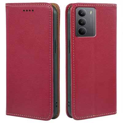 For Realme V60 Pro 5G  /  14x (India) 5G Case Wallet RFID Blocking Leather Phone Cover Strong Magnetic Closure - Red