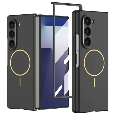 GKK لجهاز Samsung Galaxy Z Fold7 5G غطاء مغناطيسي رفيع من مادة البولي كربونات الصلبة + زجاج مقسّى مع فيلم شاشة - أسود