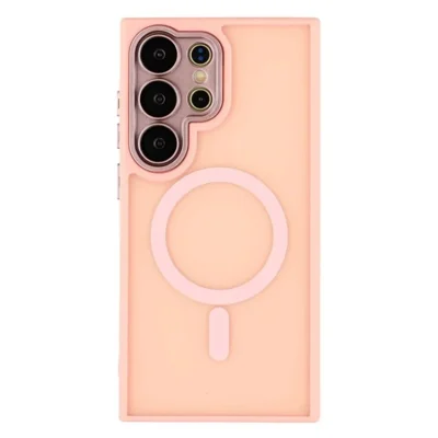 WANLONFENG For Samsung Galaxy S24 Ultra Back Cover Magnetic Case  QB1 Series PC TPU Shockproof Phone Case - Pink