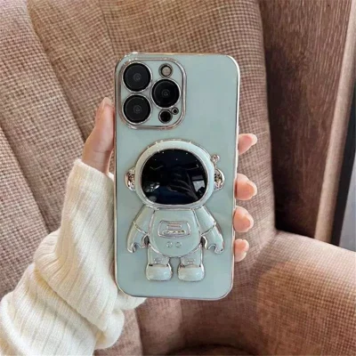 Electroplating Phone Case for iPhone 14 Pro Max, Astronaut Kickstand Design TPU Protective Back Cover - Green