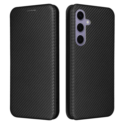 For Samsung Galaxy S25 FE Case Carbon Fiber Texture Drop-Proof PU Leather Phone Cover - Black