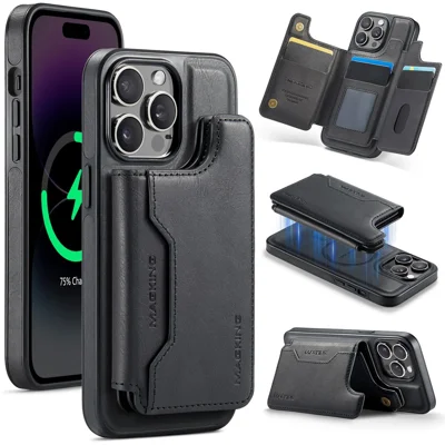 MAGKING K3 Series For iPhone 14 Pro Case Compatible with MagSafe Wallet PC + TPU + PU Phone Cover - Black