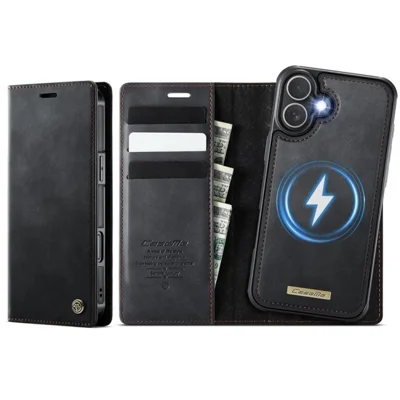 CASEME For iPhone 16 Plus Case  C49  Compatible with MagSafe RFID Blocking Detachable Wallet Leather Phone Cover - Black