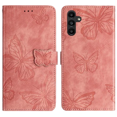 For Samsung Galaxy A18 4G / A18 5G / A17 4G / A17 5G / A26 5G Case Butterfly Design Flip Wallet Leather Phone Cover Skin-Touch - Pink