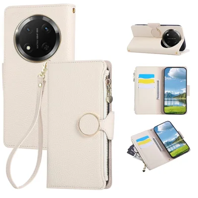 Phone Case For Honor X60 Pro 5G / X9c 5G / Magic7 Lite 5G Zipper Wallet Leather Cover with Wrist Strap - Beige