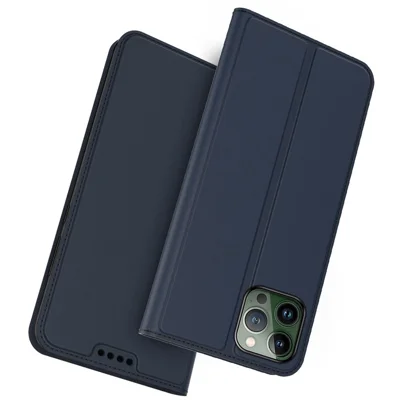 For iPhone 14 Pro PU Leather Card Slot Phone Case Stand Hidden Magnetic Absorption Shockproof Protective Cover - Blue