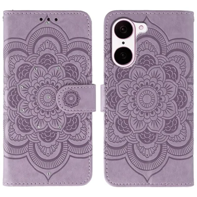 For OnePlus Nord CE5 5G / Ace 5 Racing 5G Case Rhinestone Decor PU Leather Mandala Imprinted Design Phone Cover with Wrist Strap - Purple
