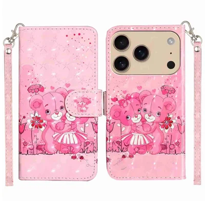 For iPhone 18 Pro / 17 Pro Wallet Case 3D Pattern Printed Leather Phone Cover with Strap - Bears