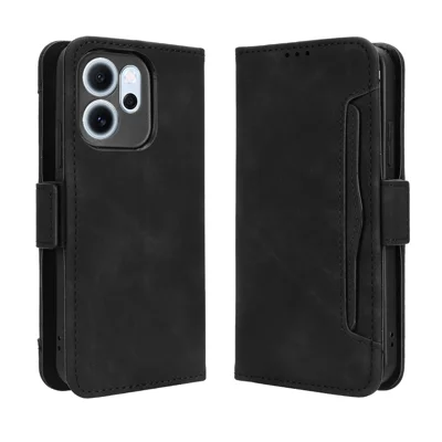 For Oppo Reno14 F 5G Leather Case Phone Wallet Cover with Multiple Card Slots - Black