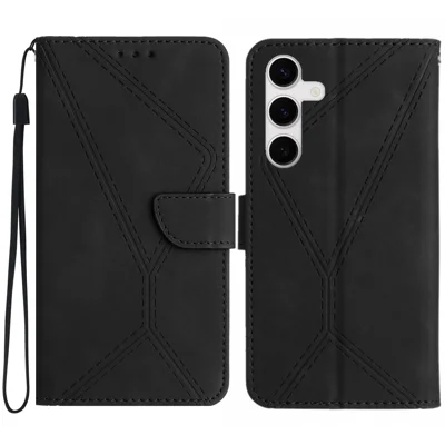 Voor Samsung Galaxy S25 FE hoesje met huidgevoelige lijnen geperst PU leer Flip telefoonhoes - Zwart