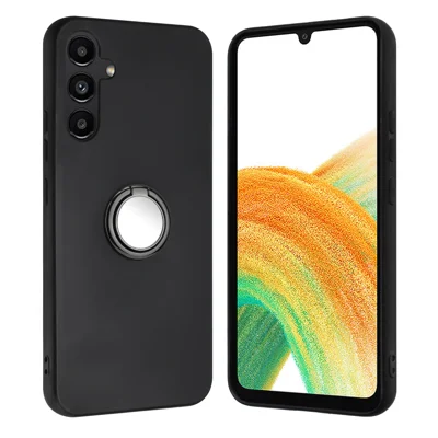 For Samsung Galaxy S25 FE Case Ring Kickstand Soft TPU Matte Phone Cover - Black