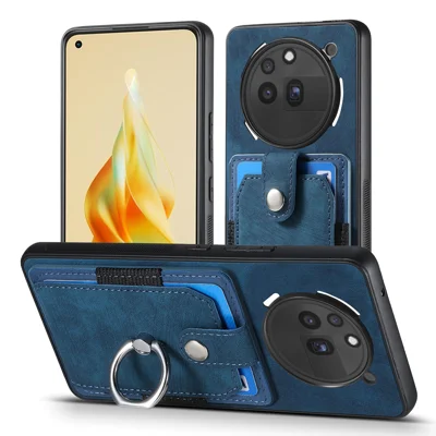 For Nothing Phone (3a) Pro Phone Case Leather Back Cover with Card Slots Kickstand - Blue