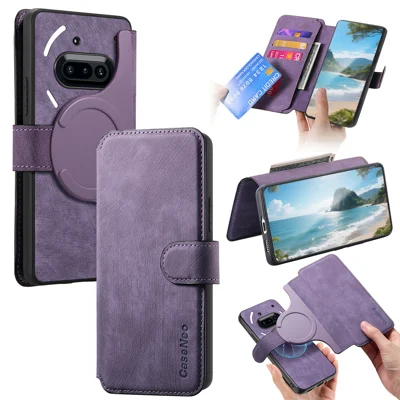 CASENEO For Nothing Phone (3a) Magnetic Case  Detachable Leather Phone Wallet Cover - Purple 