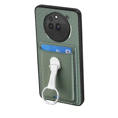 CASENEO For Nothing Phone (3a) Pro Leather Phone Back Cover with Kickstand and Card Slots Carbon Fiber Texture - Green