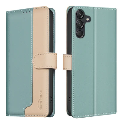 For Samsung Galaxy S25 FE Læderetaskasse BINFEN COLOR Sammensat Farve RFID-blokerende Wallet Stående Telefonbeskyttelse - Grøn