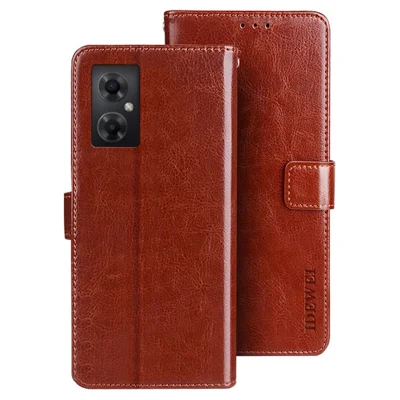 IDEWEI Crazy Horse Texture Wallet Cover for Xiaomi Poco M4 5G, PU Leather Stand Magnetic Clasp Anti-drop Phone Case - Brown