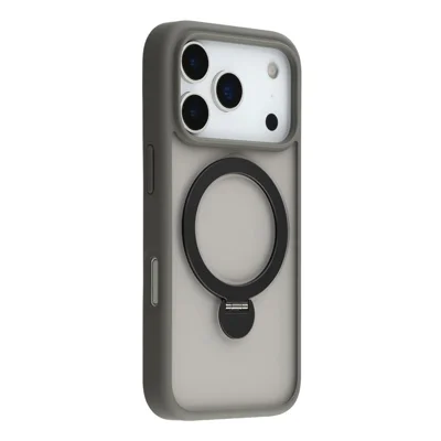 Voor iPhone 17 Pro hoesje draaibare standaard TPU + PC magnetisch telefoonhoesje - Grijs
