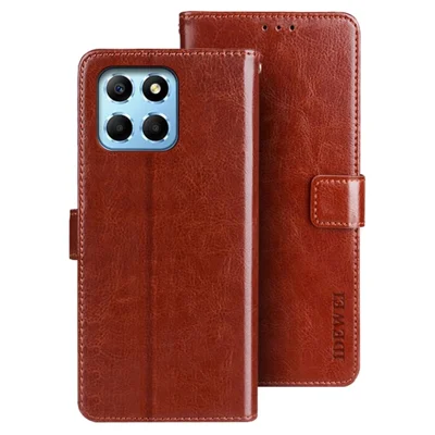 IDEWEI Wallet standcover med crazy horse-struktur til Honor X6 4G, anti-skramme PU-læder med magnetlås - Brun