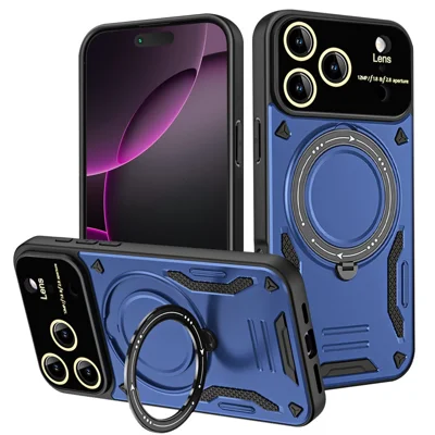 For iPhone 17 Pro Case Rotating Magnetic Kickstand PC + TPU Phone Cover - Blue