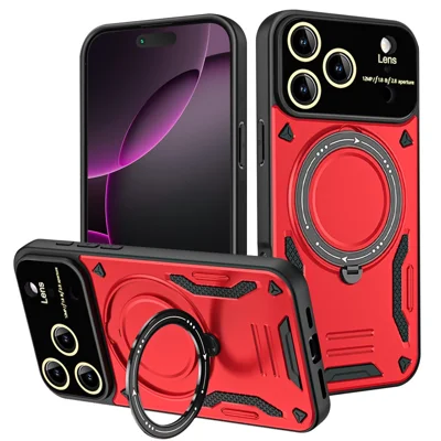 For iPhone 17 Pro Max Case Rotating Magnetic Kickstand PC + TPU Phone Cover - Red