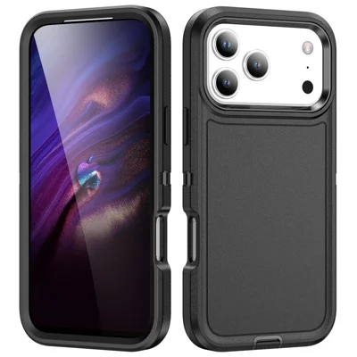 For iPhone 17 Pro Max Case PC + Silicone + EVA 3 in 1 Shockproof Phone Cover - Black + Black