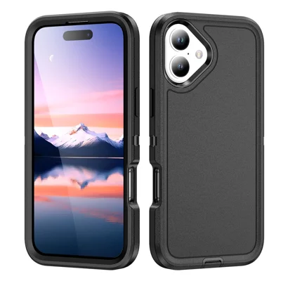 For iPhone 17 Case PC + Silicone + EVA 3 in 1 Shockproof Phone Cover - Black + Black