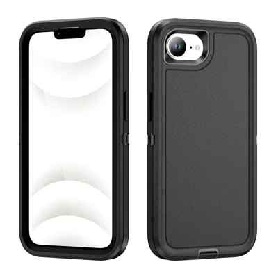 For iPhone 16e Case PC + Silicone + EVA 3 in 1 Schokbestendig Telefoonhoesje - Zwart + Zwart