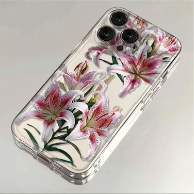 For iPhone 13 Pro Max Case Floral Lily Pattern TPU Phone Cover