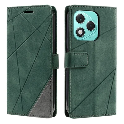 Phone Case For Honor 400 Lite 5G / X70i / X60i 5G , Imprinted Lines PU Leather Splicing Wallet Cover with Wrist Strap - Green