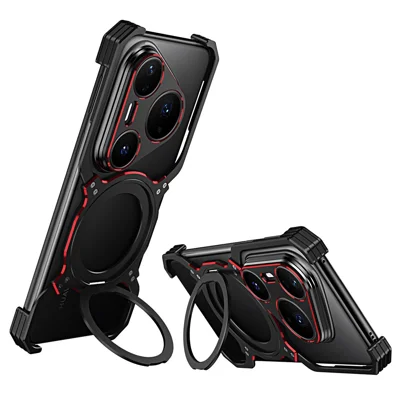 For Huawei Pura 80 Pro / 80 Pro+ Case Kickstand Metal Bumper Magnetic Phone Cover - Black / Red