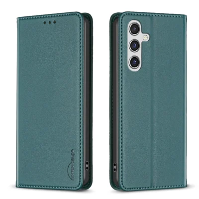 BINFEN COLOR For Samsung Galaxy S25 FE Leather Case  BF18 Phone Stand Cover with Card Slots - Green