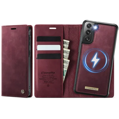CASEME For Samsung Galaxy S21 5G / Galaxy S21 4G Case  C49  Magnetic Case RFID Blocking Detachable Wallet Leather Phone Cover - Red