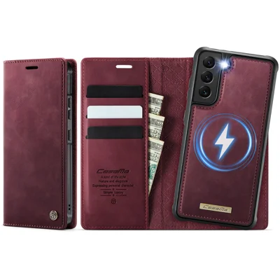 CASEME For Samsung Galaxy S22 5G Case  C49  Magnetic Case RFID Blocking Detachable Wallet Leather Phone Cover - Red