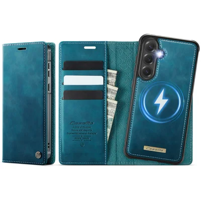 CASEME For Samsung Galaxy S23 FE Case  C49 Magnetic Case RFID Blocking Detachable Wallet Leather Phone Cover - Green