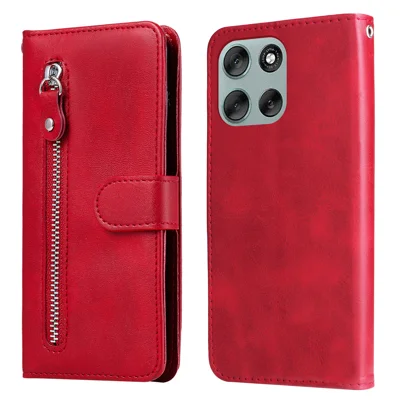 For Motorola Moto G56 5G PU Leather Cases with Zipper Pocket Wallet Phone Cover Stand - Red