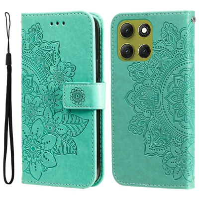 For Motorola Moto G86 Power 5G / G86 5G Case Floral Pattern PU Leather Wallet Stand Phone Cover - Green