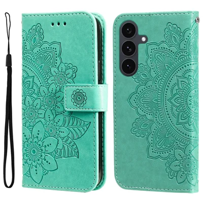 For Samsung Galaxy S25 FE Case Floral Pattern PU Leather Wallet Stand Phone Cover - Green