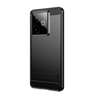MOFI For Realme GT 7 5G Back Cover  Brushed Texture Carbon Fiber Soft TPU Case - Black