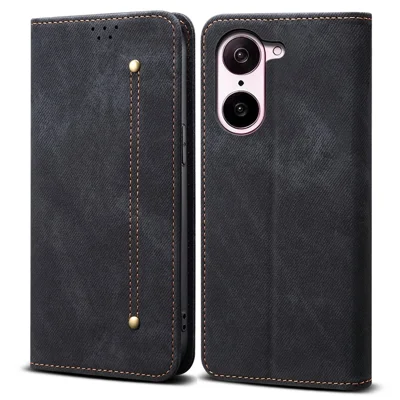 For OnePlus Nord CE5 5G / Ace 5 Racing 5G Case Jeans Cloth Texture Anti-Scratch Leather Stand Phone Cover - Black