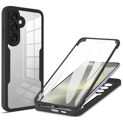 For Samsung Galaxy S25 FE Case Acrylic + TPU Clear Phone Cover with PET Screen Film - Black