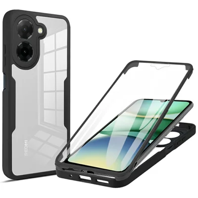 For Xiaomi Redmi A5 4G (171.7mm) / Poco C71 4G Case Acrylic + TPU Clear Phone Cover with PET Screen Film - Black