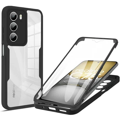 Phone Case For Realme C75 4G / 5G / C75x / 14x 5G Acrylic + TPU Clear Cover with PET Screen Film - Black